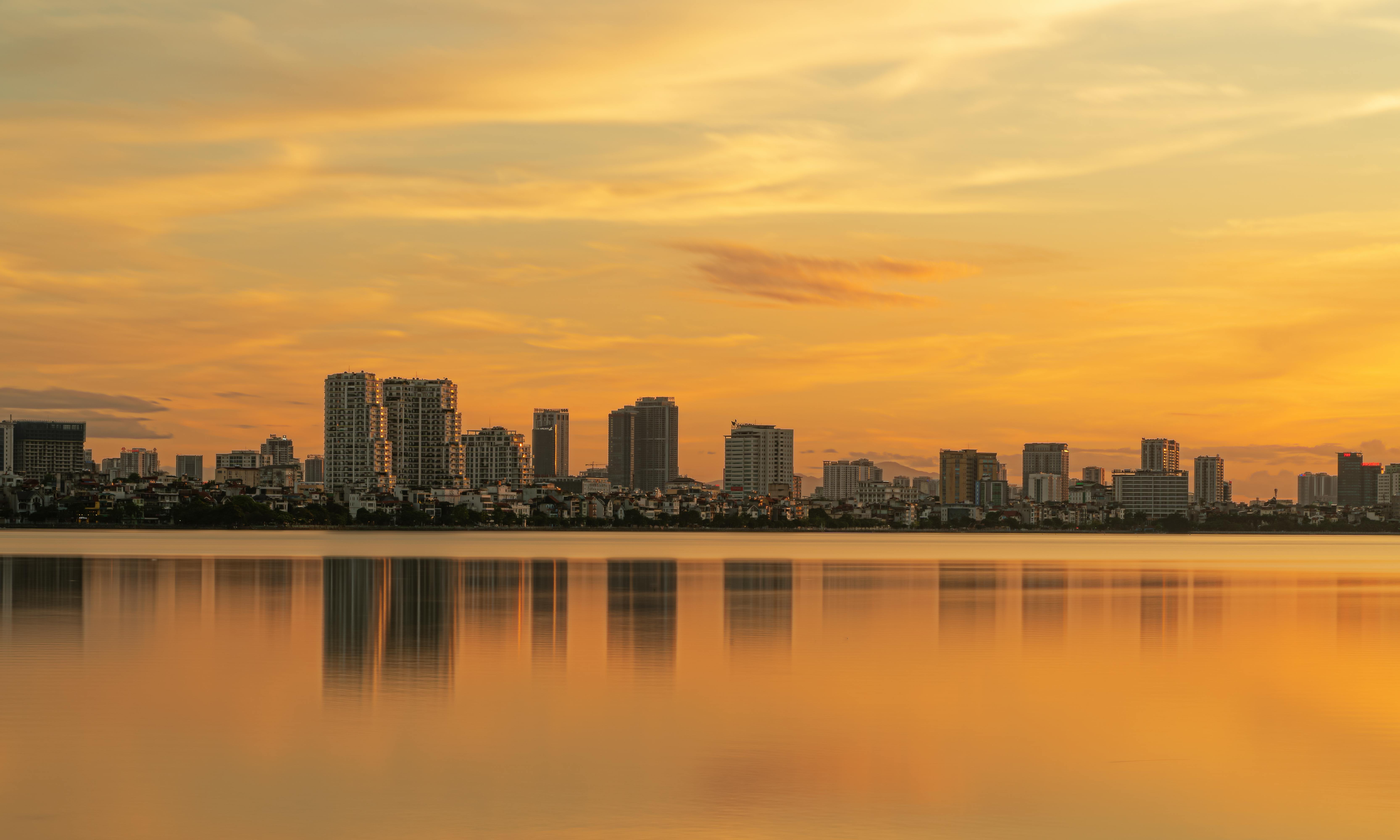Hanoi skyline and architecture at dusk